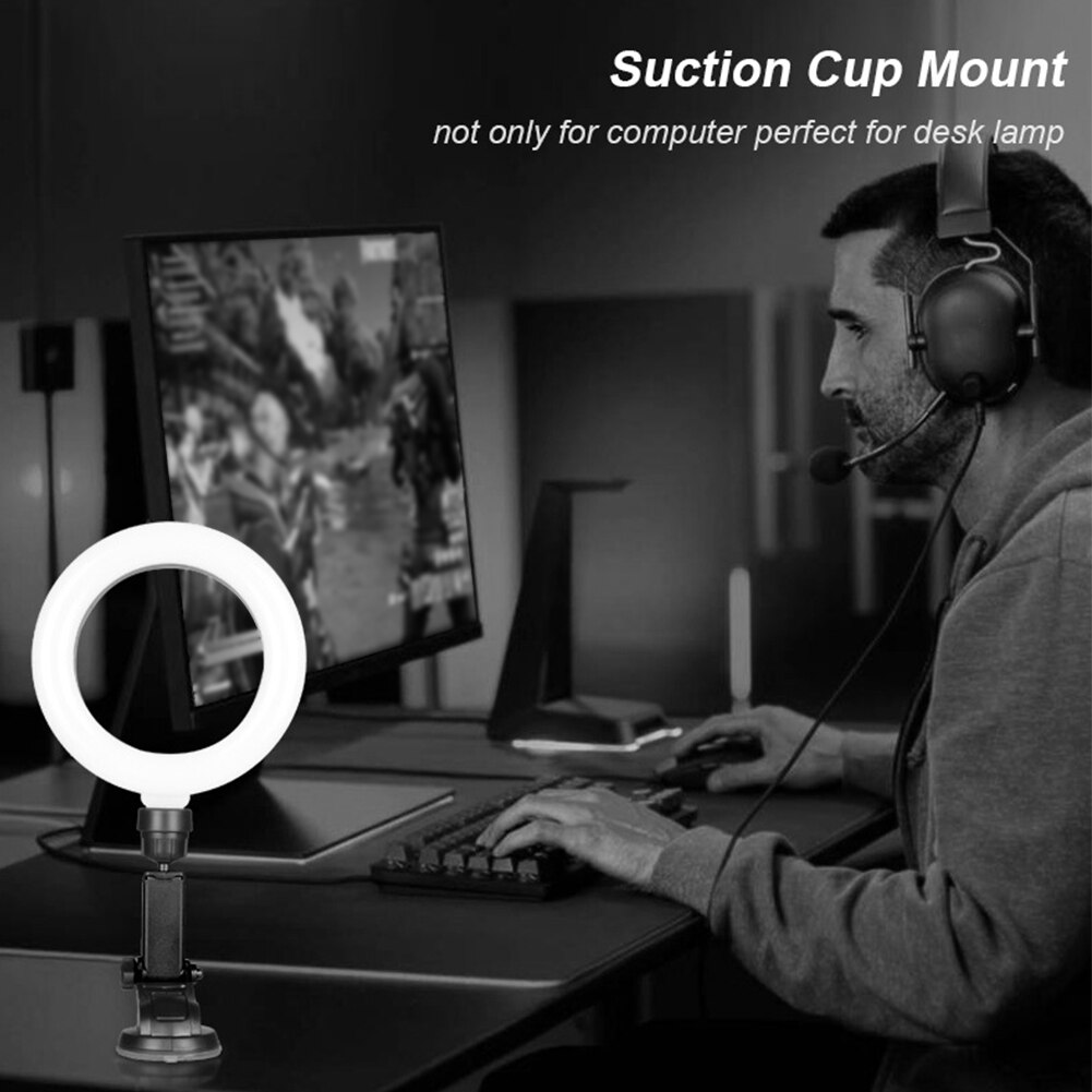 Lampe LED pour Webcam, installation facile, conférence vidéo, Rotation de 360 degrés, Zoom, rencontre avec ventouse, éclairage annulaire, alimenté par USB, pour ordinateur portable