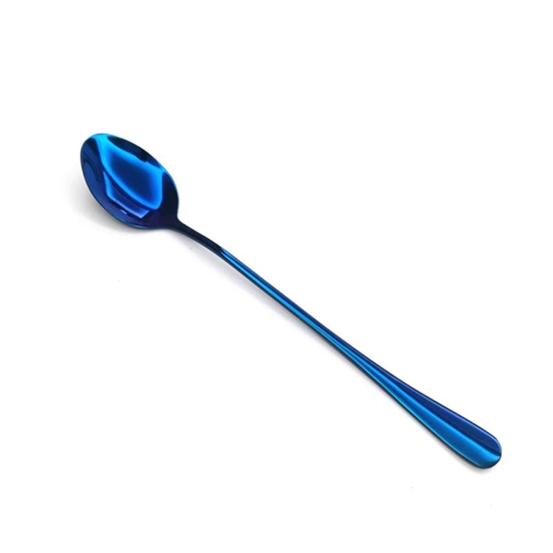 1pcs Stainless Steel Coffee Tea Spoon Long Hand Dessert Ice-cream Stir Soup Drinking Dinnerware Flatware Tools Christmas: 6 Blue