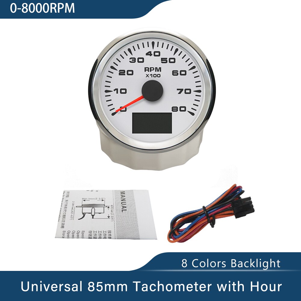 Wasserdichte Stiefel Drehzahlmesser Marine Tacho Messgerät LCD Betriebsstundenzähler 3K 4K 6K 8K 85mm Stiefel Tachometer 12V/24V Mit 8 Farben Hintergrundbeleuchtung