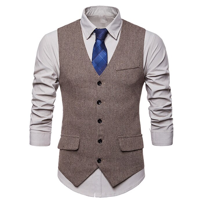 Hight Wollen Pak Vest Mannen Slim Fit Vest Mens Single Breasted Zaken Wedding Tuxedo Vesten Gilet mannen: Khaki / XL