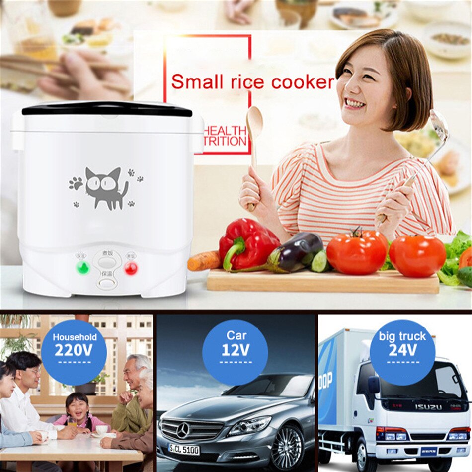 VOGVIGO 1L Rice Cooker Used In House 220v or Car 12v To 24v Enough for Two Persons with English Instructions Kitchen Tools
