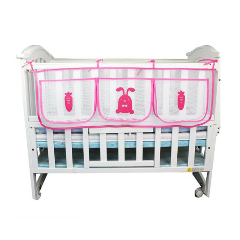 Crib Three Grid Storage Bag Large Capacity Bags Cartoon Daily Necessities Storage Bags Bedside Hanging Bags: Pink