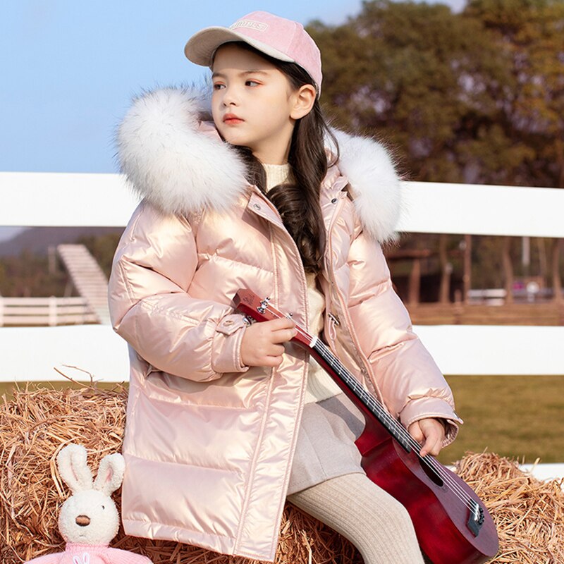 -30 gradi parka invernale per ragazze 2021 tuta da neve per bambina giacca per bambini abbigliamento colletto in vera pelliccia cappotto moda per bambini per ragazza 5-12 anni: rosa / 6T