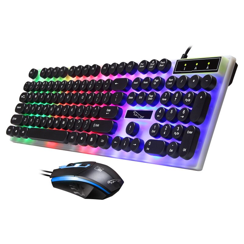 Rgb-toetsenbord met led-achtergrondverlichting, waterdicht, bedraad toetsenbord en muis, geschikt voor pc, laptop, gamingtoetsenbord, bedraad toetsenbord met ronde toetsenkap.