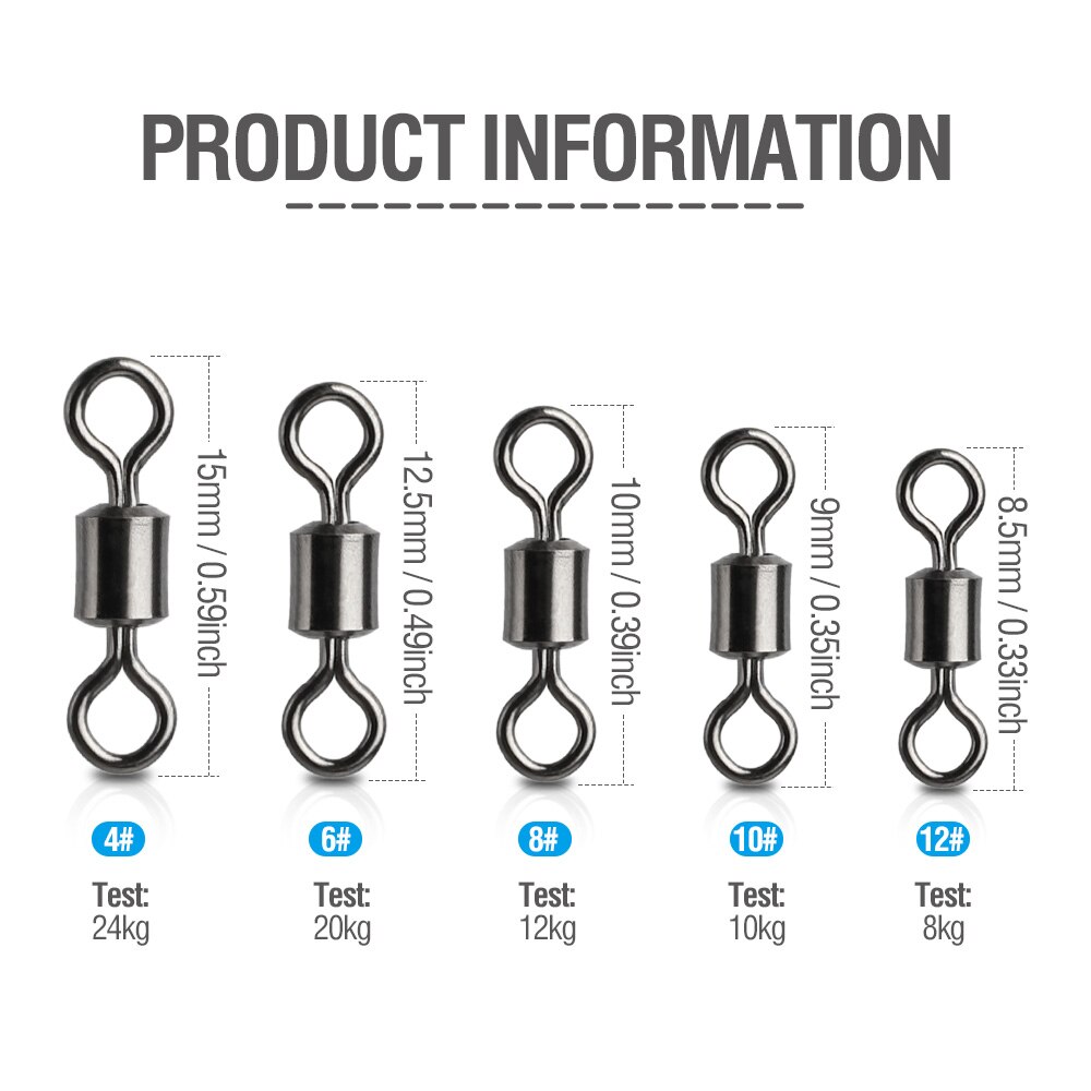 DONQL 200/500PCS Vissen Connector Set Ball Bearing Swivel Solid Ring Vissen Connector Barrel Rolling Swivel Lokken 4 #-12 #