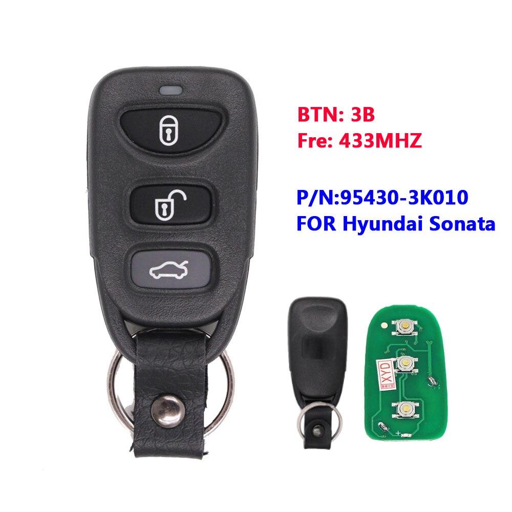 Keyless Entry Afstandsbediening Autosleutel Fob 3 Knoppen 433Mhz Voor Hyundai Sonata Nf P/N: 95430-3K010