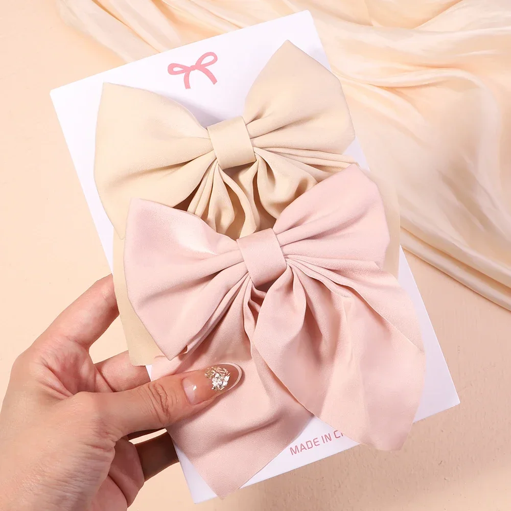 2 unids/set de pinzas para el cabello con lazo liso y dulce para mujeres y niñas, horquillas con lazo, pasadores hechos a mano, accesorios para el cabello,: Negro