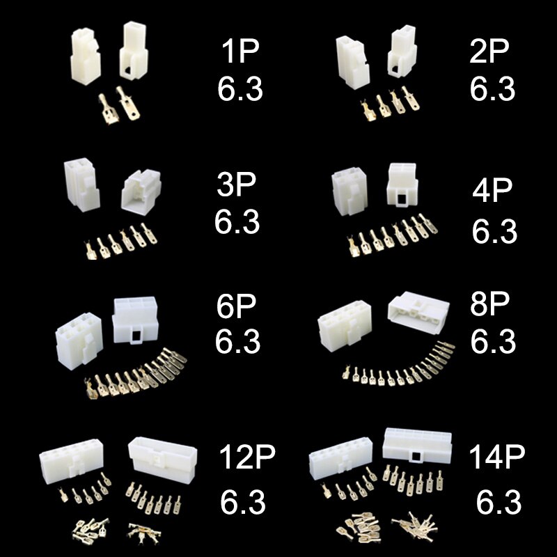 5 Juegos 6,3mm 2/3/4/6/ pin Automotive 6,3 cable eléctrico conector macho hembra cable Kits enchufes de terminal motocicleta ebike Coche