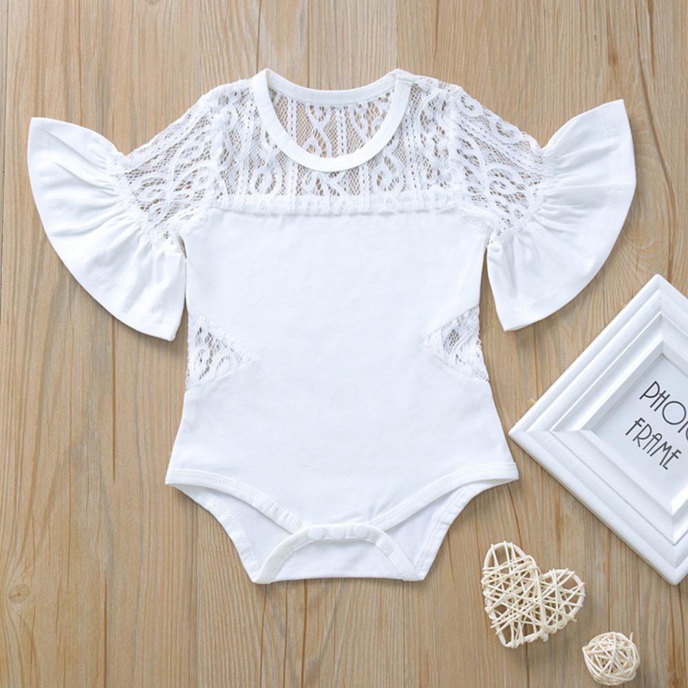 боди для малышей Flared sleeves Lace Hollow O-Neck Summer Baby Girls Clothes Infant Jumpsuit roupa infantil menina 30H