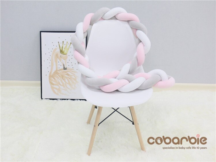 100 Cm Gevlochten Crib Bumpers + Knoop Kussen Kussen, Kwekerij Beddengoed, Cot Kamer Dector: grey white pink