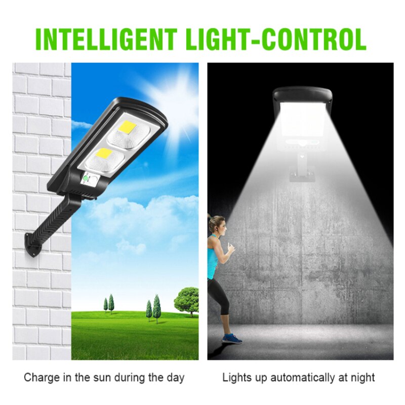 COB LED lampadaires solaires extérieur étanche IP65 lumière de jardin solaire PIR capteur de mouvement télécommande lampe solaire applique murale