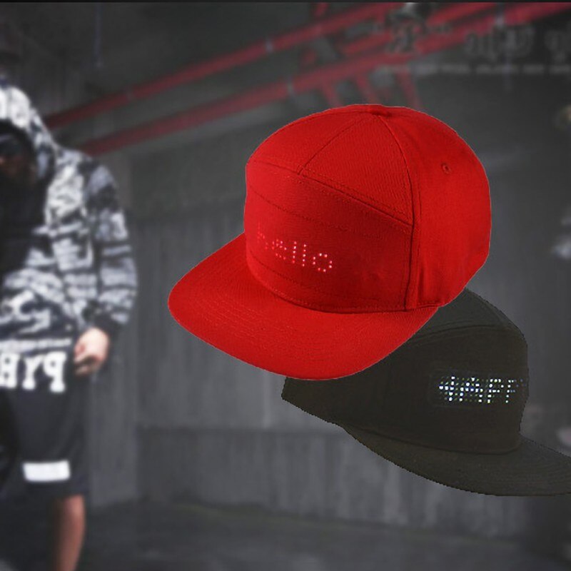 Couleur rouge noir ÉCRAN LED chapeau chapeau de paillettes chapeaux bricolage MODIFIER texte photo Festival Artefact casquette rouge.