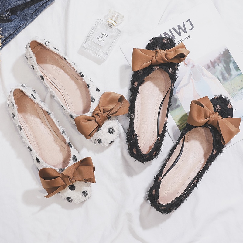 MVVJKE à pois papillon noeud carré chaussures plates femmes bateau chaussures confortable décontracté dame chaussures plates
