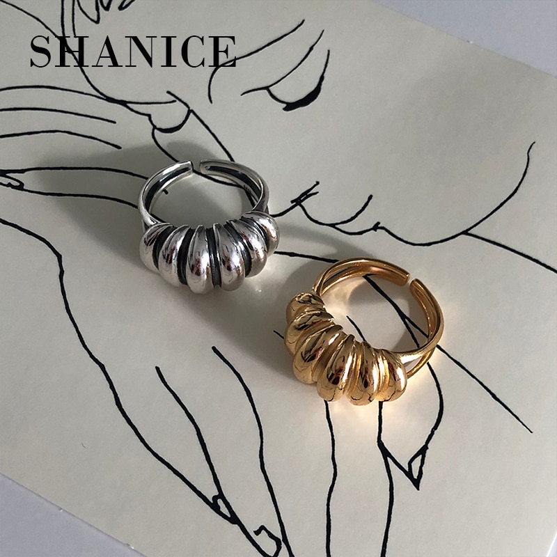 SHANICE Cool Punk S925 Sterling Silver Open Ring Ins Wide Face Convex Gear Geometric Finger Rings for Women Girl Party Jewelry