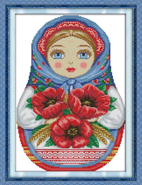 Russian Doll Patterns Cross Stitch Kits Printed Aida Canvas 14CT 11CT Chinese Embroidery Sets DIY Handmade Needlework Crafts: C602-9 / 14CT Printed Fabric