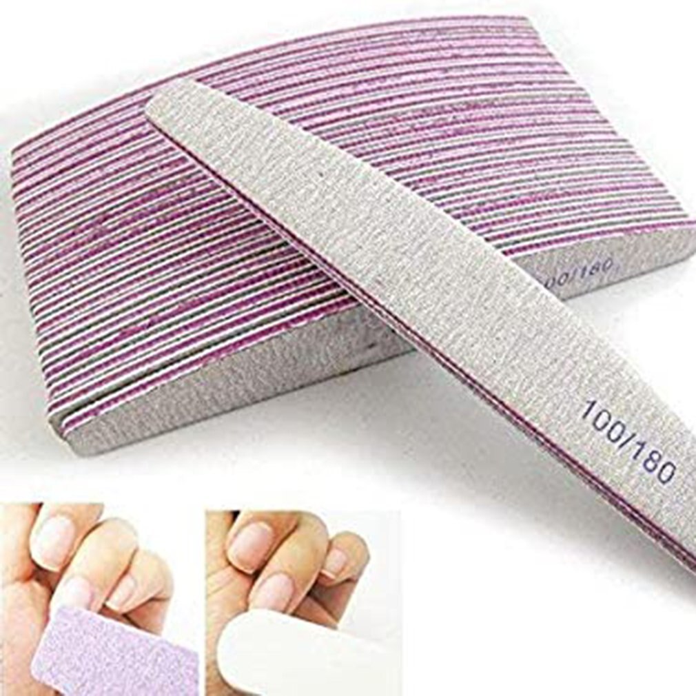 Set Of 10 Nail Files For Nail Art Grain 100/180 For Polishing Acrylic Manicure For Use At Home And In Salon