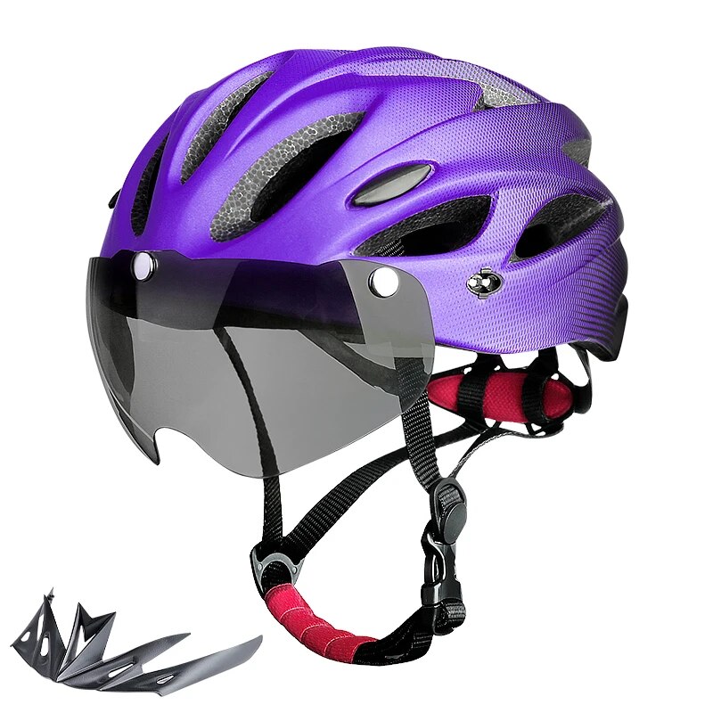 Casco de bicicleta con luz trasera LED para adulto, accesorio de ciclismo ligero y transpirable, colorido, 58-62cm: Azul