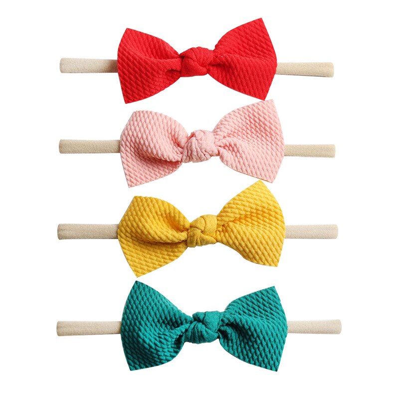 4pcs/lot Girls 3.5'' Waffle Hair Bow Nylon Headband For Kids Soft Bow Elastic Nylon Headbands Hair Band Hair Accessories: Yellow