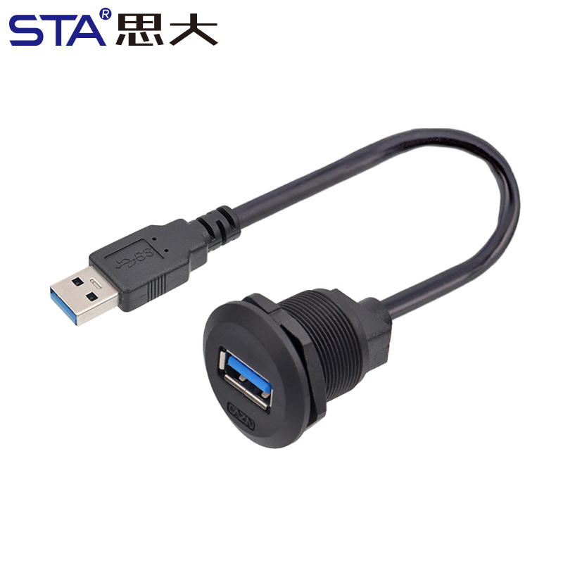 USB2.0 Panel Board Front Installation Female Socket with Male Straight Plug PVC Threaded USB3.0 Connectors 30cm Wire USB-A