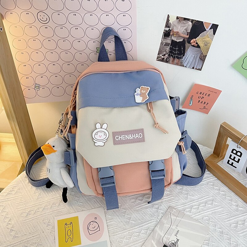Zaino da donna piccolo zaino da scuola per ragazze impermeabile in nylon moda giapponese casual borsa da ragazza femminile mini: sky / Only Backpack