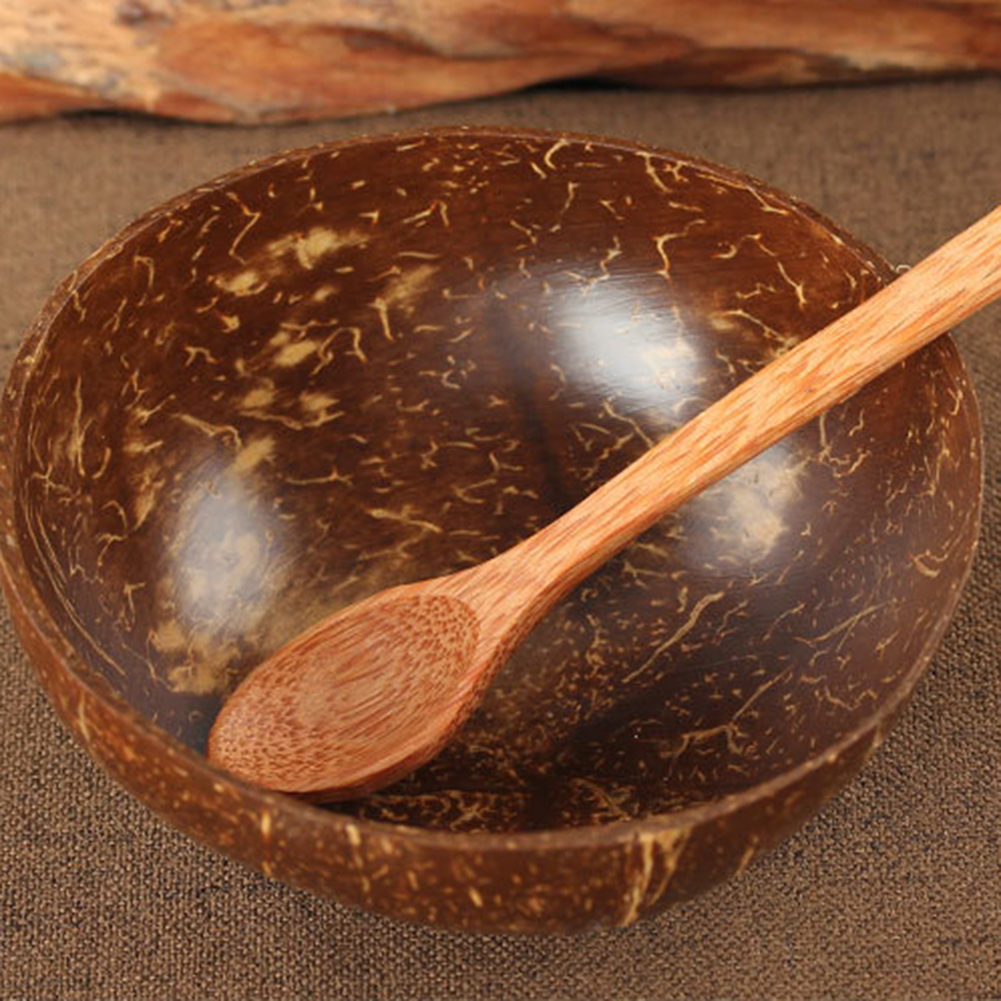 Cuenco con forma de cáscara de coco, cuchara artesanal para fruta, ensalada, fideo, arroz, contenedor de comida, decoración reutilizable, almacenamiento, decoración artesanal
