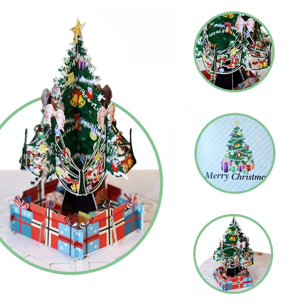 Gelukkig Nieuwjaar Wenskaart Postkaart 3D Christmas Merry Xmas Pop Up Kaart Kinderen Boom Kerstcadeau
