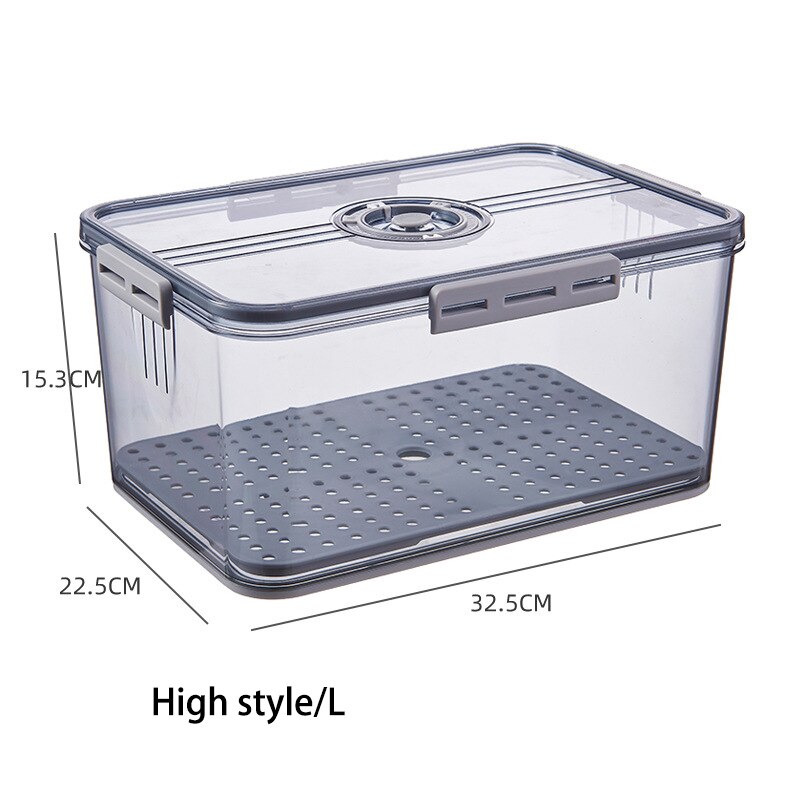Timekeeping Refrigerator Food Storage Box with Lid Thickened PET Plastic Storage Containers Fruit Egg Vegetable Meat Fresh Box: High Style-Gray-L