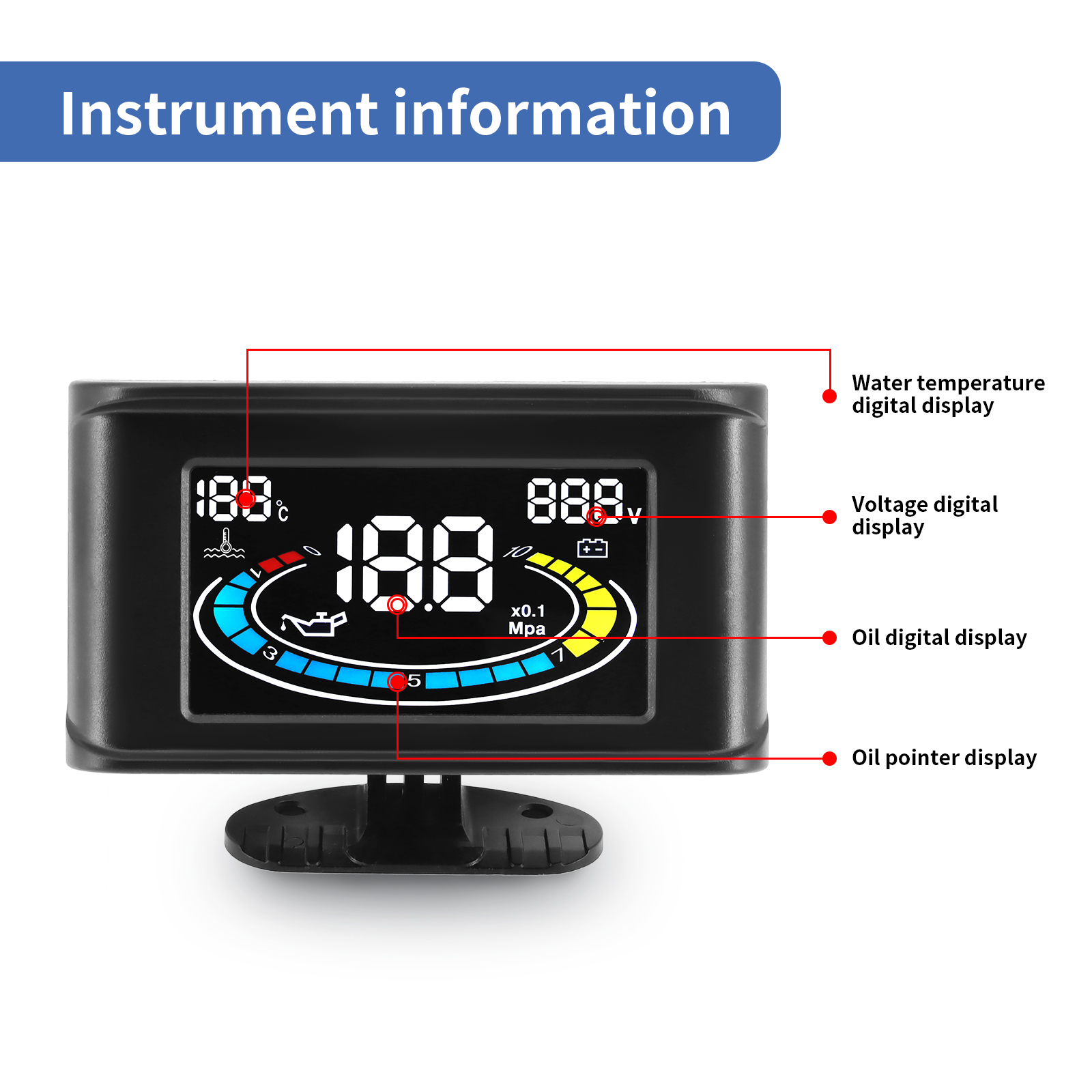 2 In 1 / 3 In 1 / 4 In 1 LCD Digital Oil Pressure Gauge Voltmeter Fuel Level Meter 1/8 NPT Oil Press Sensor + Water Temp Sensor