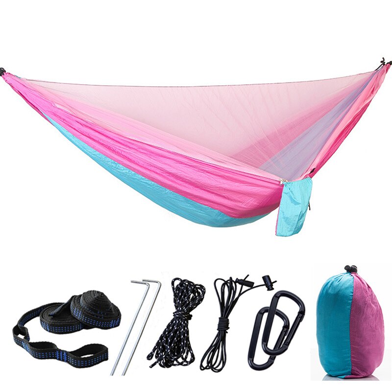 Tienda de campaña Pop-Up, hamaca, toldo, lona para lluvia, Mosca, mosquitera portátil, hamaca para dormir, cama, columpio, muebles de exterior OD002: pink blue