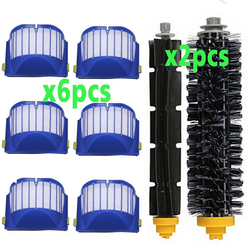 Kit de piezas de repuesto para iRobot Roomba serie 600 610 620 625 630 650 660 cepillo de cerdas de batidor de vacío + filtro Aero Vac + Cepillo Lateral: 8pcs-lot