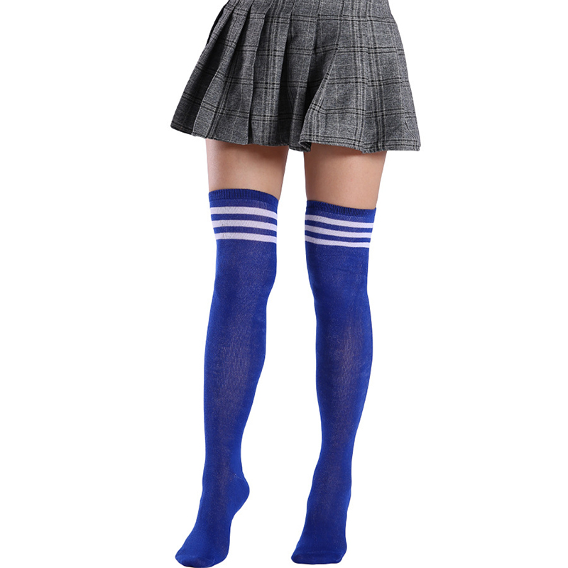 JK-medias de Cosplay para mujer, calcetines largos de Color amarillo y blanco, calcetines largos por encima de la rodilla hasta el muslo, calcetines de compresión para mujer: Azul cielo