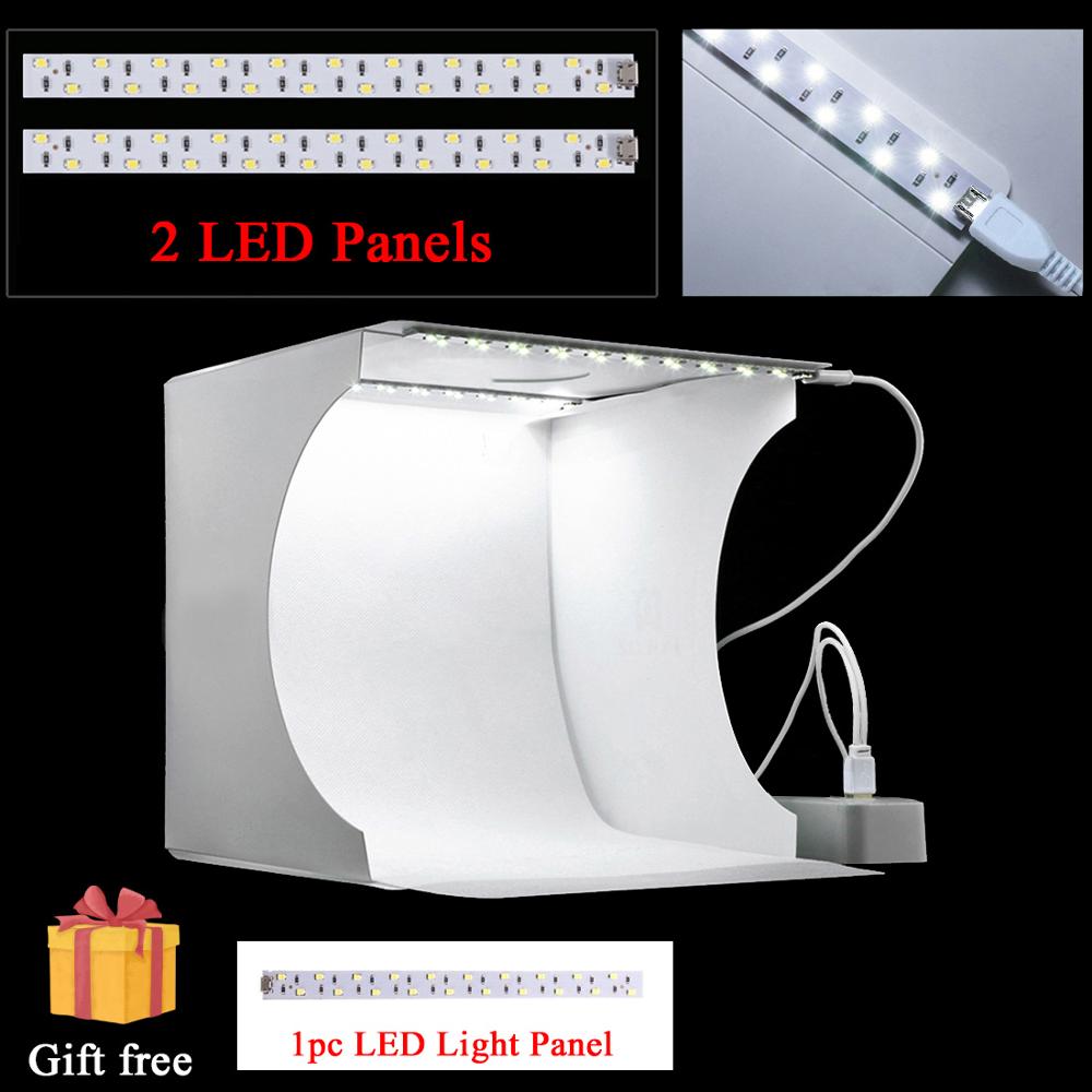 PULUZ Portable Desktop LED Mini Photo Studio 20 cm &amp; 30 cm Light Box Softbox Set Folding Lightbox Tent Box Kit For DSLR Camera: 2 LED Lightbox