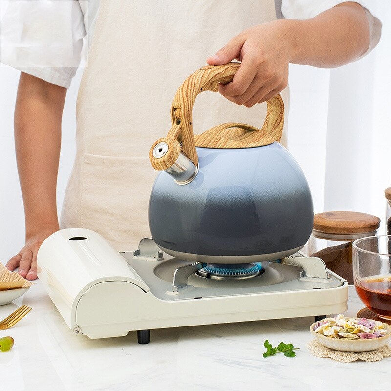 2.8 qt vattenkokare, visselpanna i rostfritt stål, vattenkokare med spishäll med trävärmehandtag