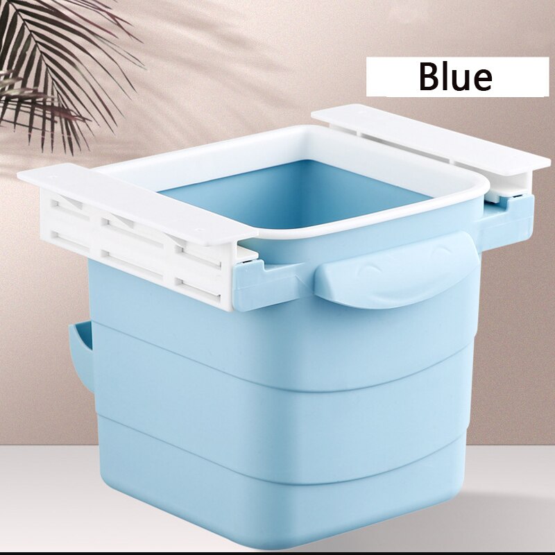 Self-adhesive Trash Can Hidden Retractable Office Desk Adhesive Dustbin Trash Can Garbage Folding Office Home Kitchen Trash Can: Blue