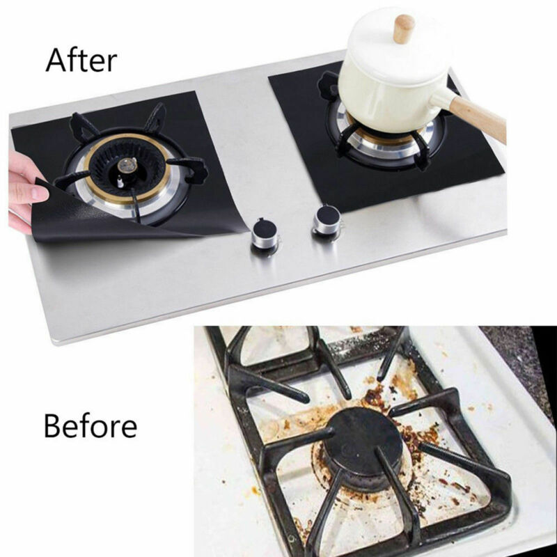 Protecteurs de poêle à gaz revêtement de couverture | Ensemble de 4 pièces/ensemble de cuisinière à gaz, feuille d'aluminium, protection de tapis propre de cuisinière, protection de Stovetop, accessoires de cuisine