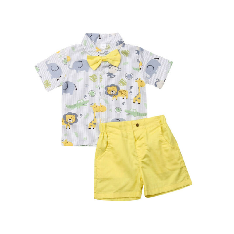 Peuter Kids Baby Jongen Zomer Cartoon Korte Mouw Tops T-shirt + Solid Shorts 2 stuks Outfits Set Kleding