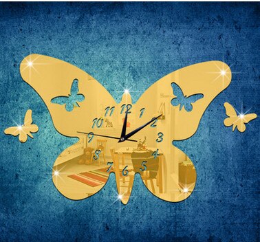 klok en creatieve klok 3D milieu stereo vlinder spiegel klok kan muur klok: Goud