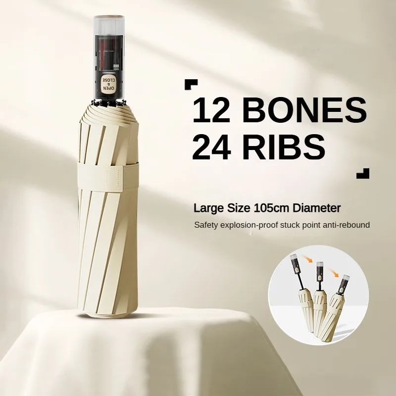 parapluie pliant automatique 2025, cadre coupe-vent 24 renforcés, mécanisme automatique Double couche, Protection UV améliorée