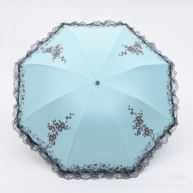 Opvouwbare Parasol Afdrukken Kant Paraplu Vrouwen Zwart Rubber Paraplu Uv Bescherming Zonnescherm Patio Paraplu Paraplu