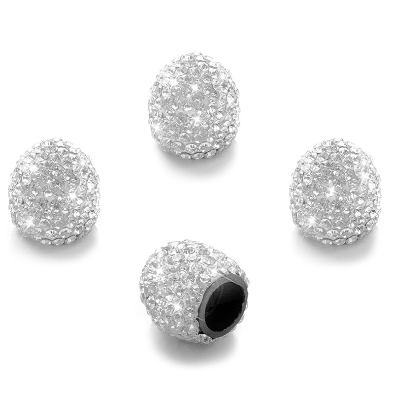 Capuchon de tige de Valve de pneu de voiture, 4 pièces de couvercle d'air de tige de voiture en cristal strass fait à la main: WHITE