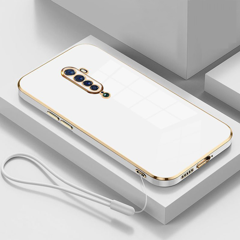 Pour OPPO Reno2 F étui oppo Reno2z coque de téléphone Oppo Reno 2 étui CPH1989 CPH1907 couverture de luxe placage carré antichoc couverture arrière: Denim / Beige