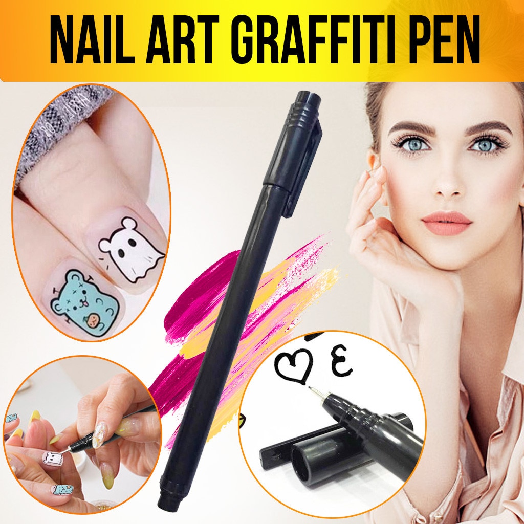 Nail Art Graffiti Pen 1 Stuks Black Nail Art Uv Gel Polish Dot Schilderen Detailing Pen Borstels