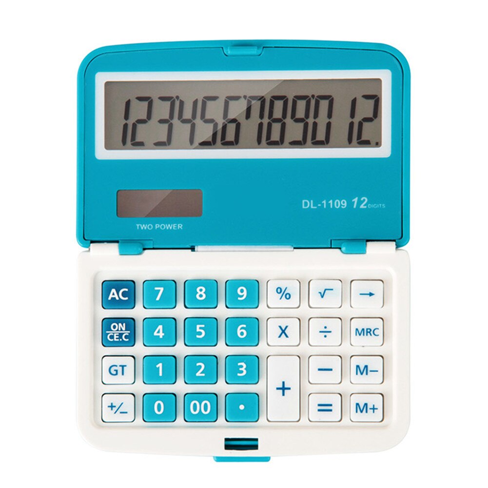 12 Digits Solar Folding Mini Calculator Dual Power Office Electronic Handheld Pockets Calculator VH99: Blue