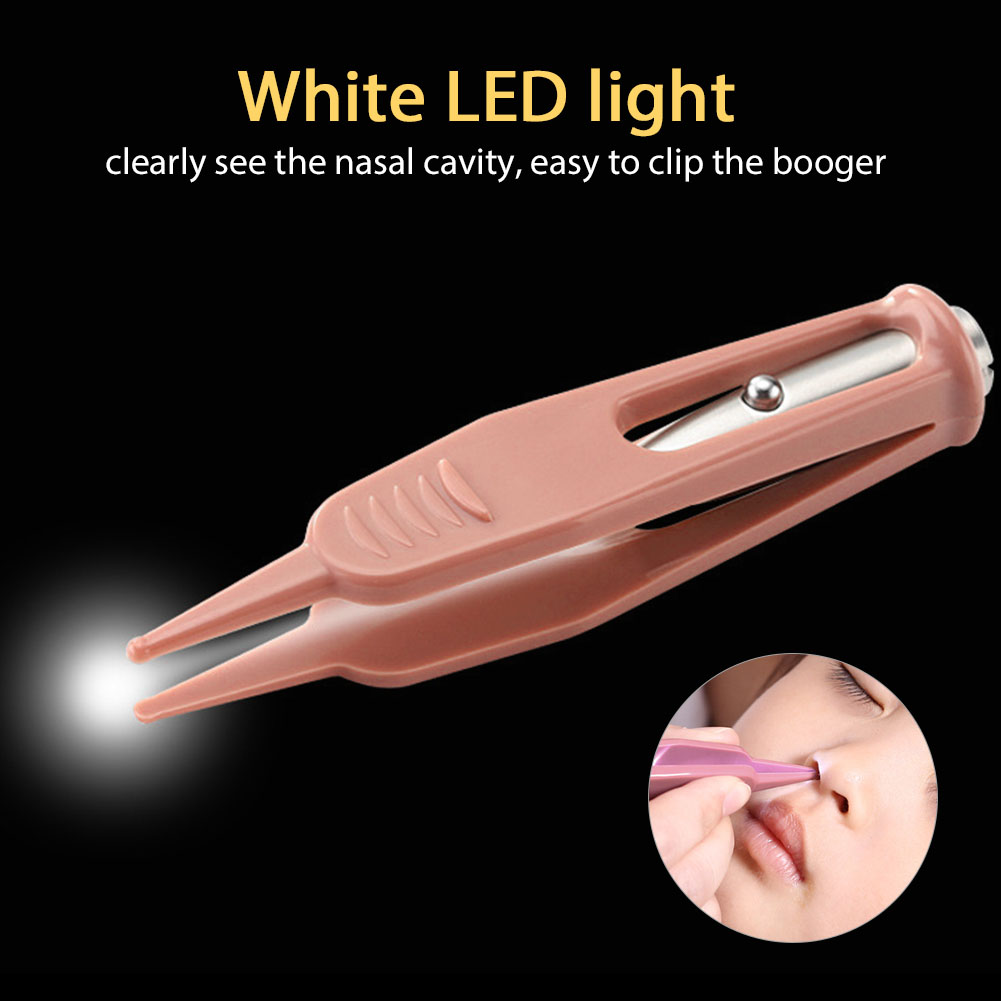 LED Flashlight EarPick Clean Tweezers Tool Ear Nose Navel Stainless Steel Tweezers Earwax Removal Care