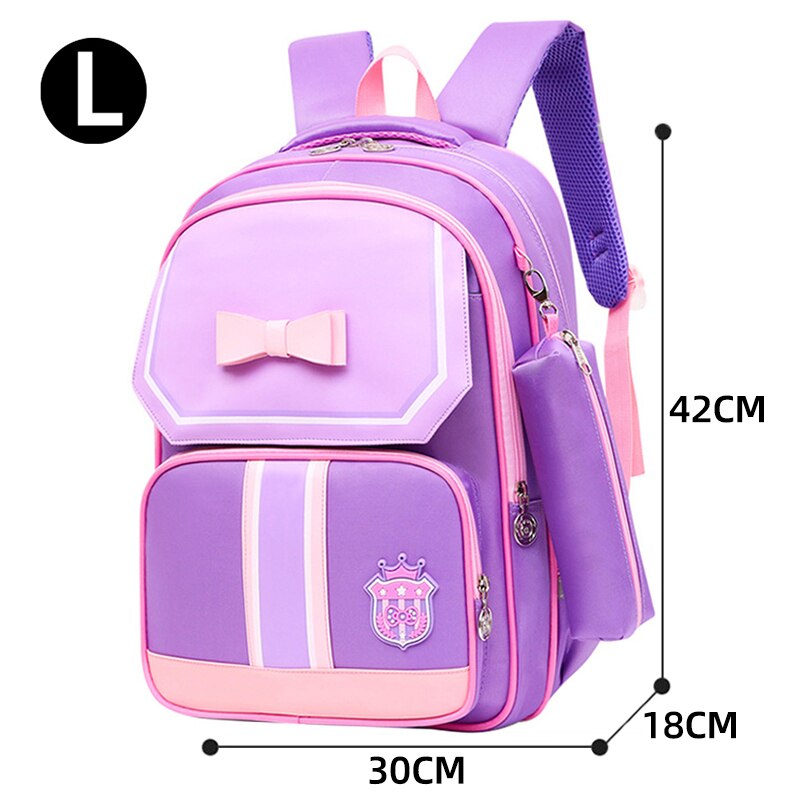 Rugzak voor basisschoolmeisjes, waterdicht, roze oxford-stof, schooltas voor kinderen, rugzak voor meisjes, schattige strik voor kinderen: K -08- paars-l