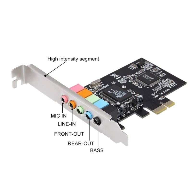 PCIe Sound Card 5.1, PCI Express Surround Card 3D Stereo Audio with High Sound Performance PC Sound Card CMI8738 Chip
