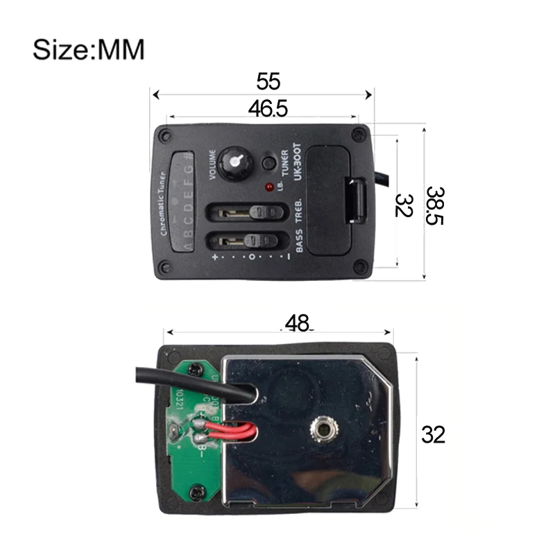 UK-300T Ukulele Piezo Gitaar Pickup Voorversterker 2-Band Eq Equalizer Tuner Systeem Uk Pickup