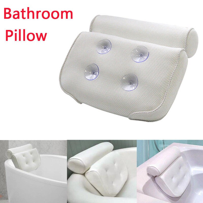 White Waterproof Foam Bathtub Pillow Cushion Relux Bath Spa Head Neck Rest Tool