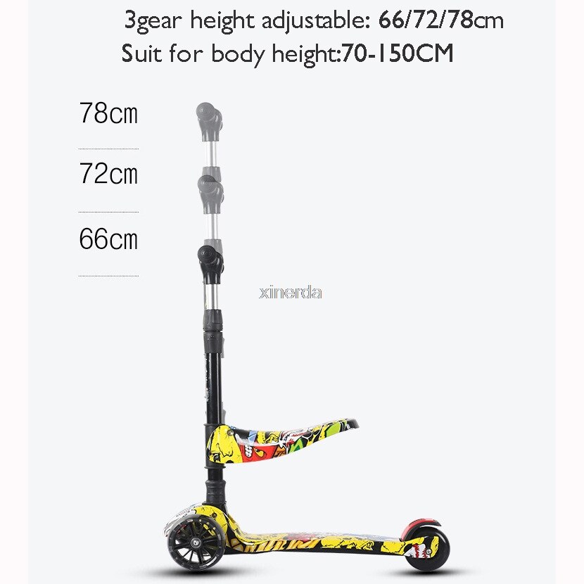 3 In 1 Kid regolabile Kick Scooter sedile pieghevole lampeggiante 3 ruote Step Scooter bambini City Roller Skateboard regali per bambini