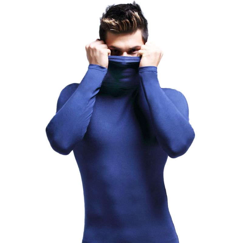 Modal Fabric Thermal Autumn Winter Bottoming T-shirtMenUnderwear Tops Long Sleeve Neck Wrap Elastic Seamless Warm Clothes